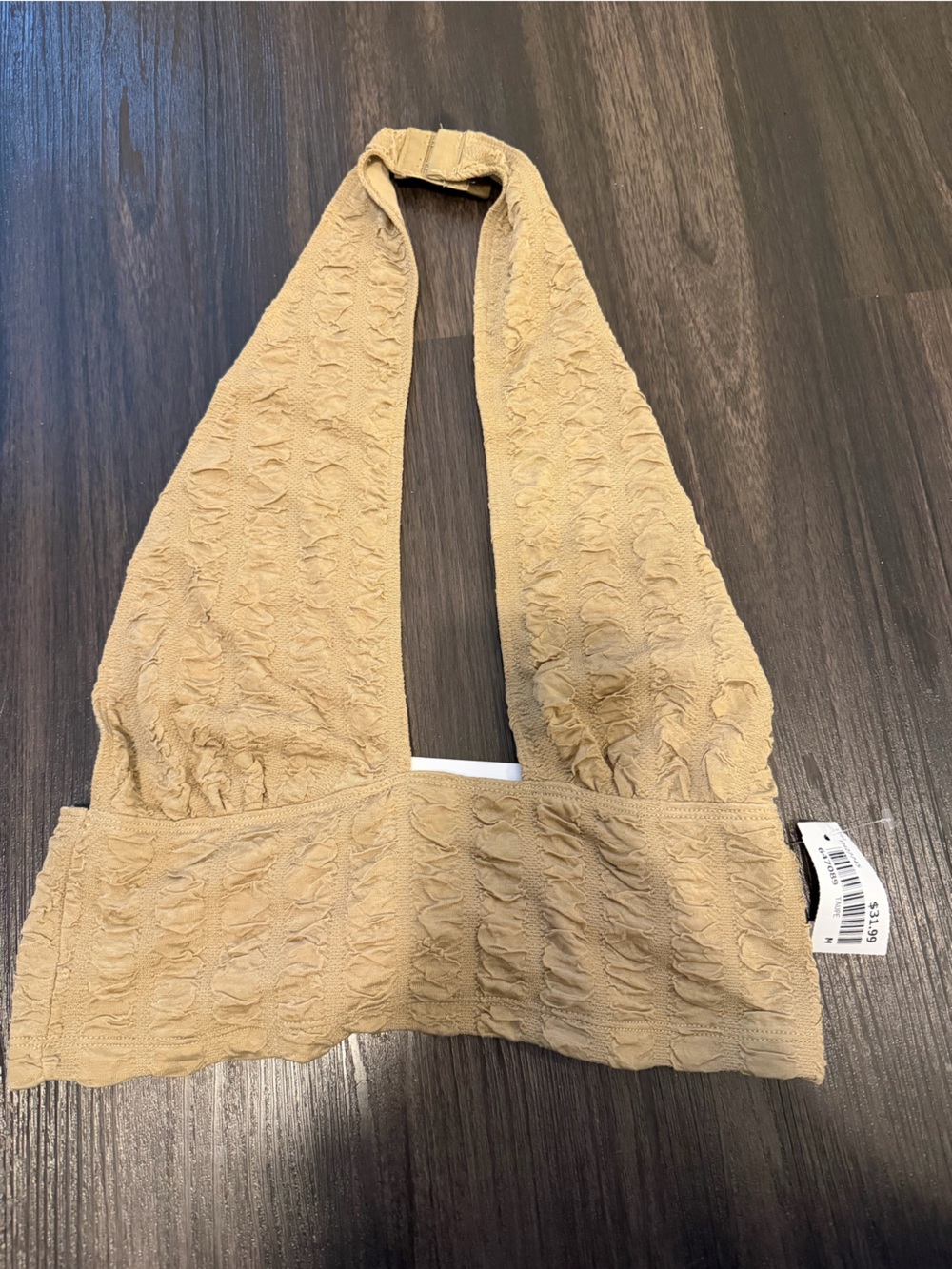 Women's Cable-Texture Halter Crop Top in Tan